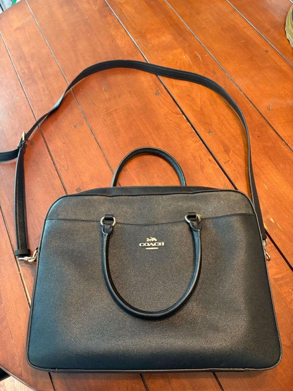 Coach Black Leather Top-Handle Crossbody Briefcase